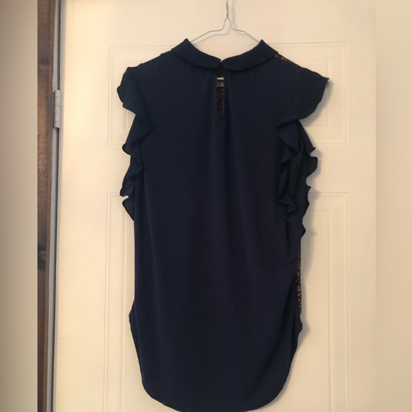 Vibrant blue and yellow flowered sleeveless blouse - Picture 3 of 3